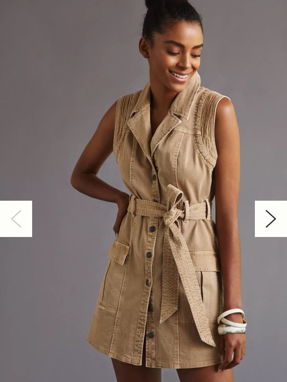 Pilcro Sleeveless Belted Utility Dress Vest in Khaki